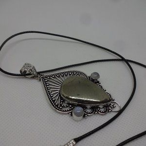 Ornate "APACHE PYRITE & MOONSTONE" Handmade Sterling Pendant on a 18" Cord #186